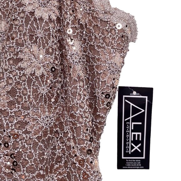 NWT Alex Evenings Formal Gown Size 6 Champagne Lace Sequin Bodice Long Dress - Picture 5 of 15